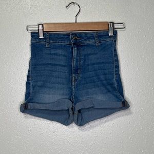Divided H&M High Rise Jean Shorts Medium Wash Denim Cuff Hem Stretch 4